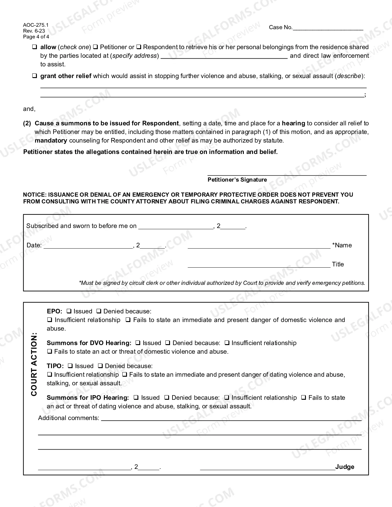 Preview Petition-Motion for Order of Protection
