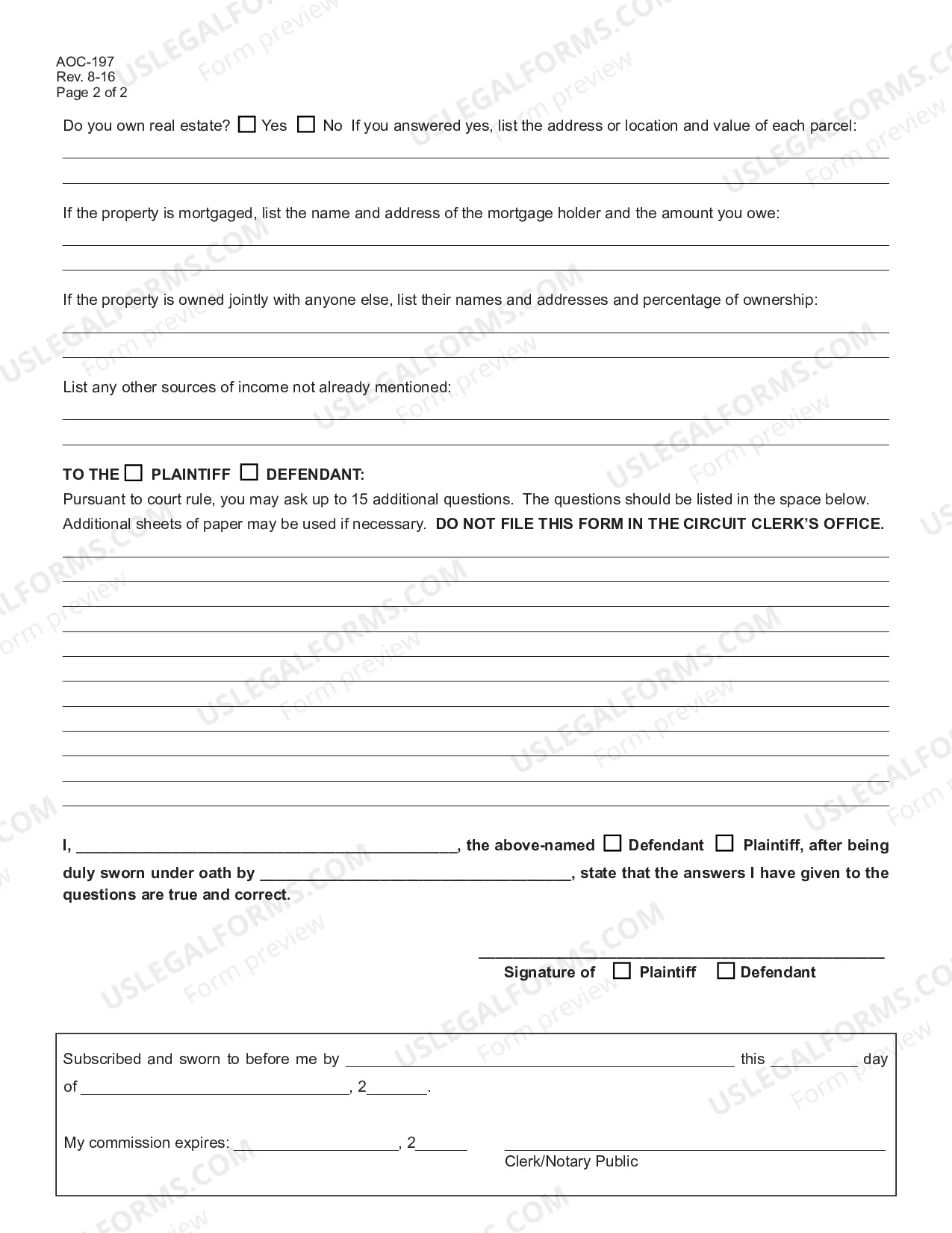 Preview Small Claims Post-Judgment Interrogatories