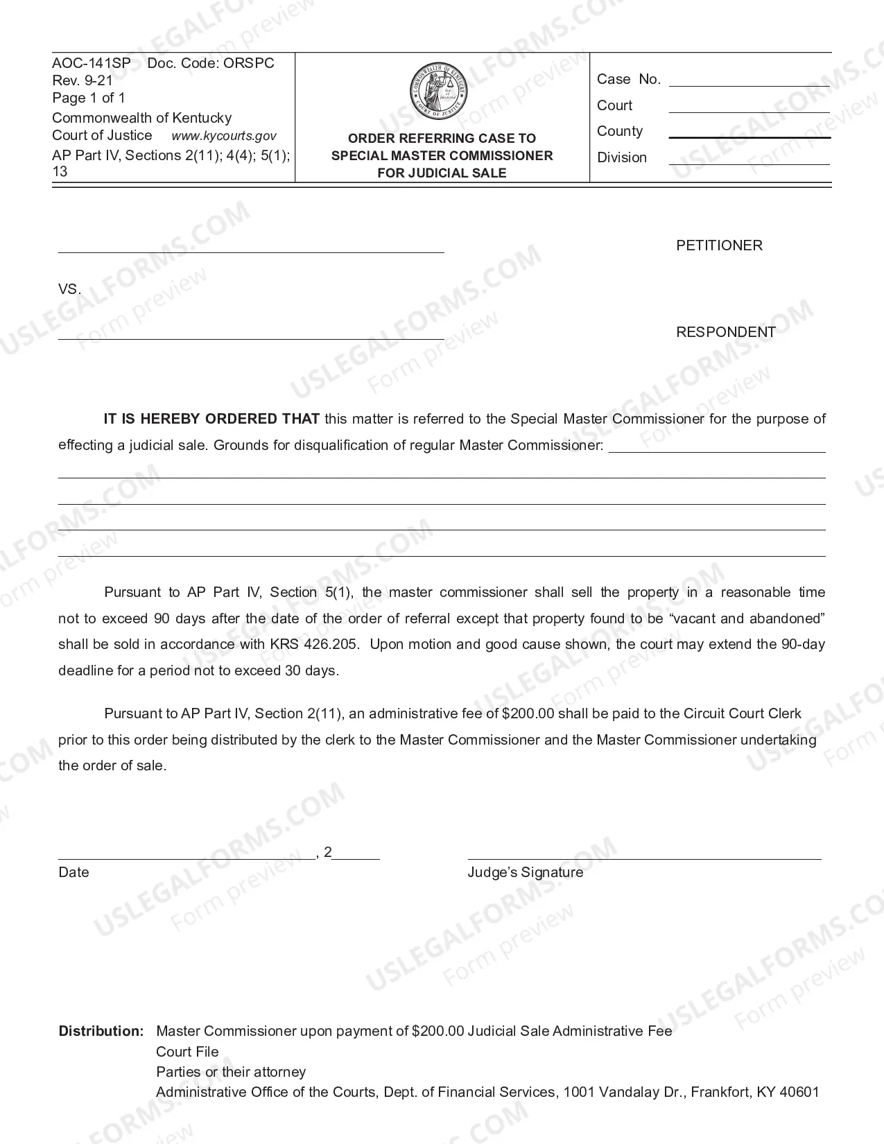 Preview Order Referring Case to Special Master Commissioner for Judicial Sale