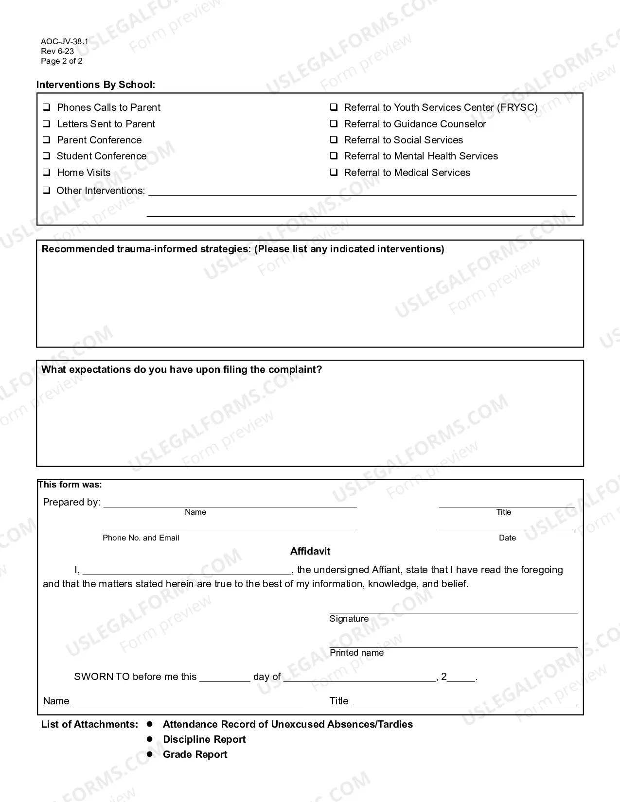 Preview Affidavit and Beyond Control of School Evaulation Form
