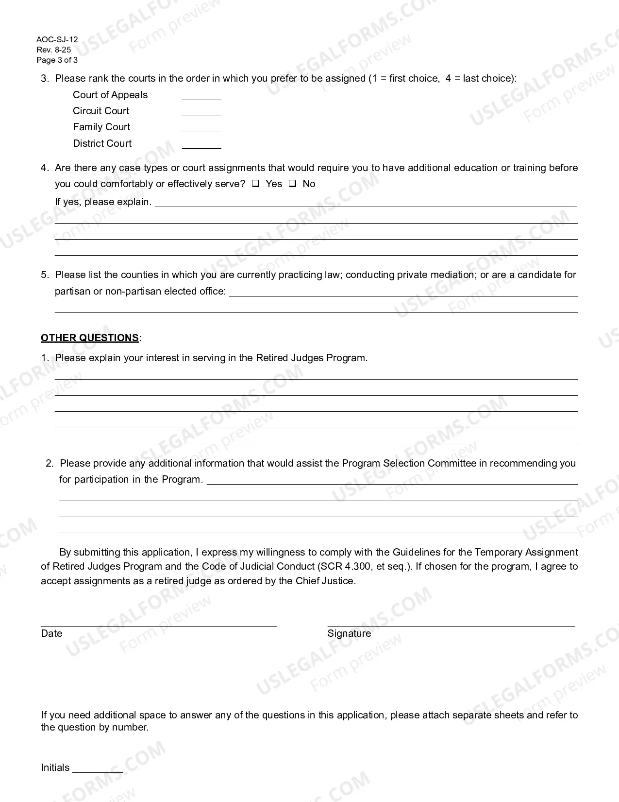 Preview Application for the Retired Judges Program