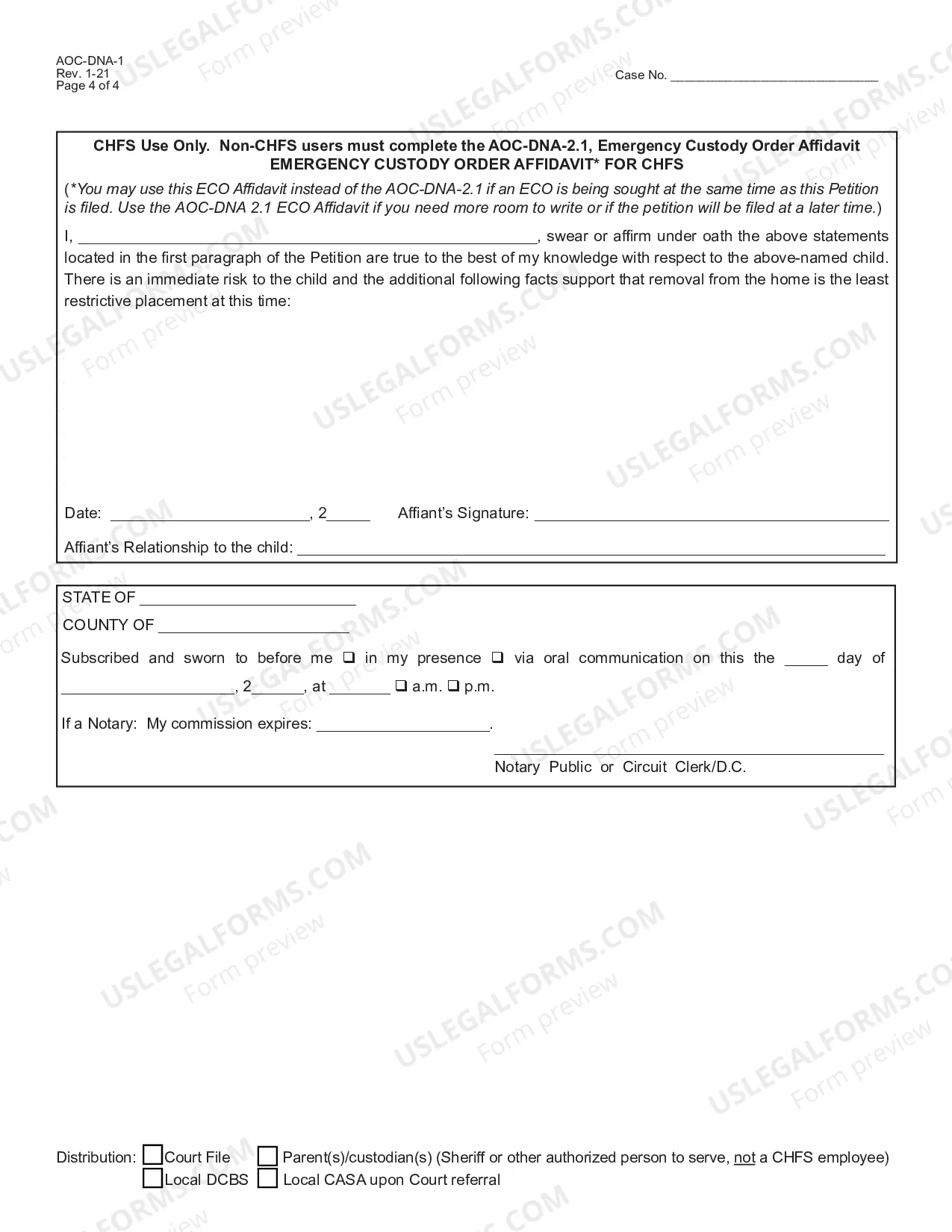 Preview Juvenile Dependency-Neglect or Abuse Petition [ ] w/Emergency Custody Order Affidavit