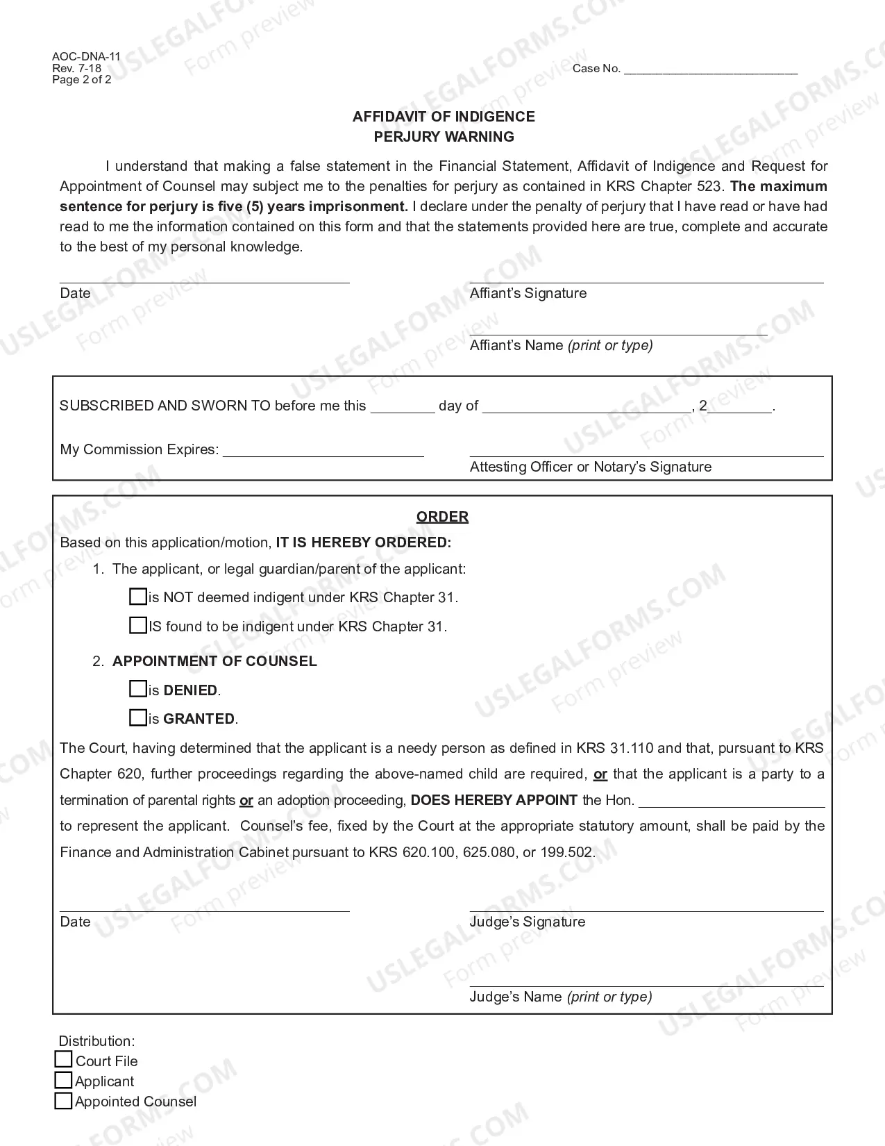 Preview Financial Statement, Affidavit of Indigence, Request for Counsel and Order (DNA-TPR Cases)