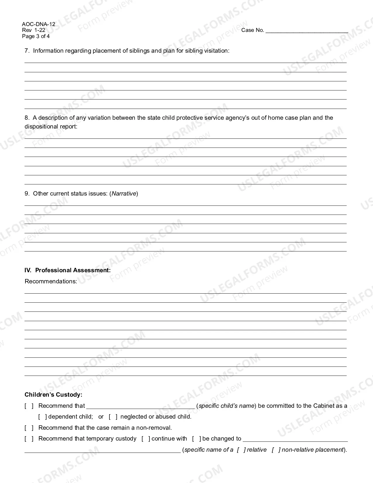 Preview Dependency-Neglect or Abuse Dispositional Report