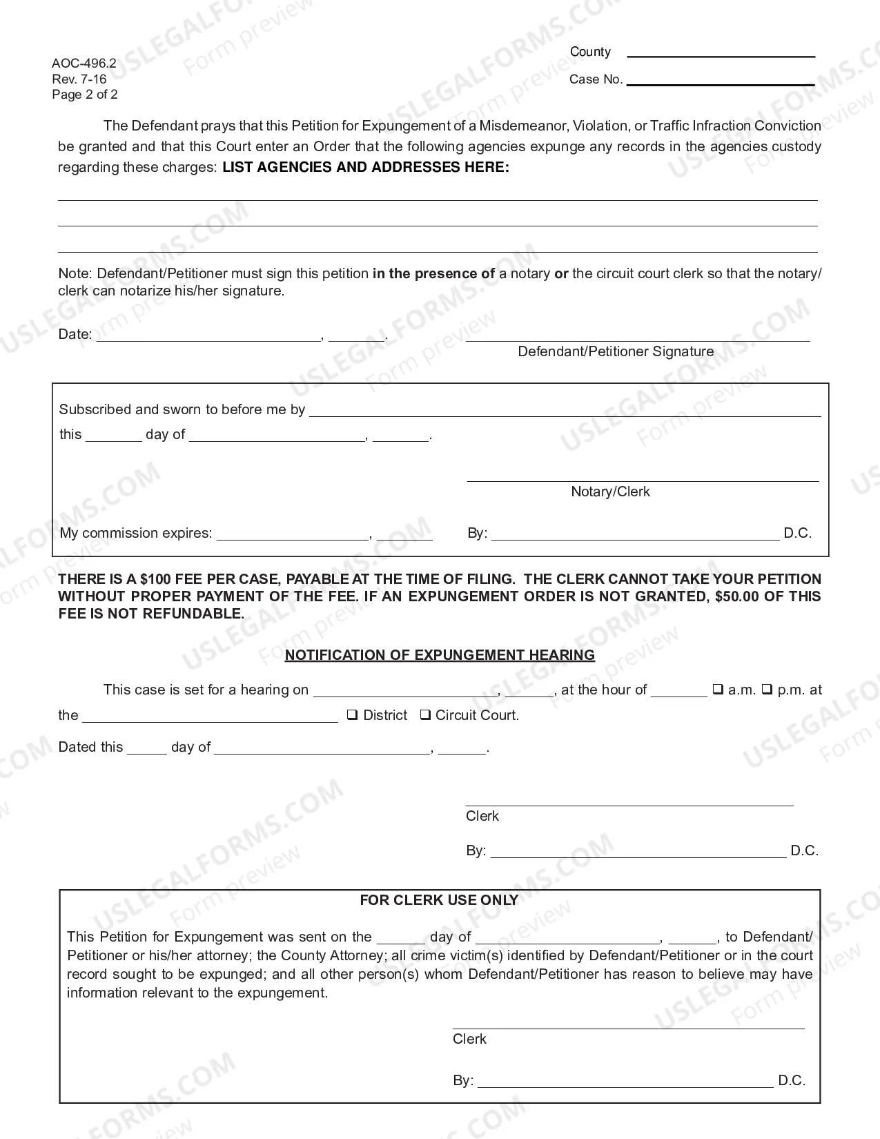 Preview Petition for Expungement (For Misdemeanor, Violation, or Traffic Infraction Conviction)