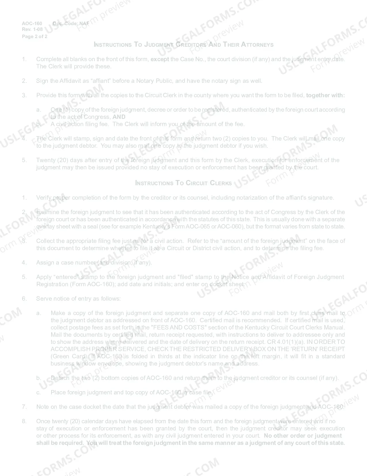 Preview Notice and Affidavit of Foreign Judgment Registration