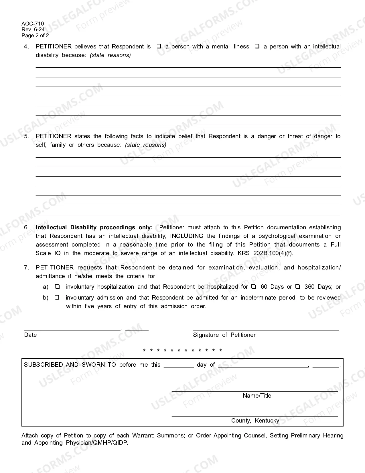 Preview Verified Petition for Involuntary Hospitalization (Mental Illness) or Involuntary Admission (Intellectual Disability)