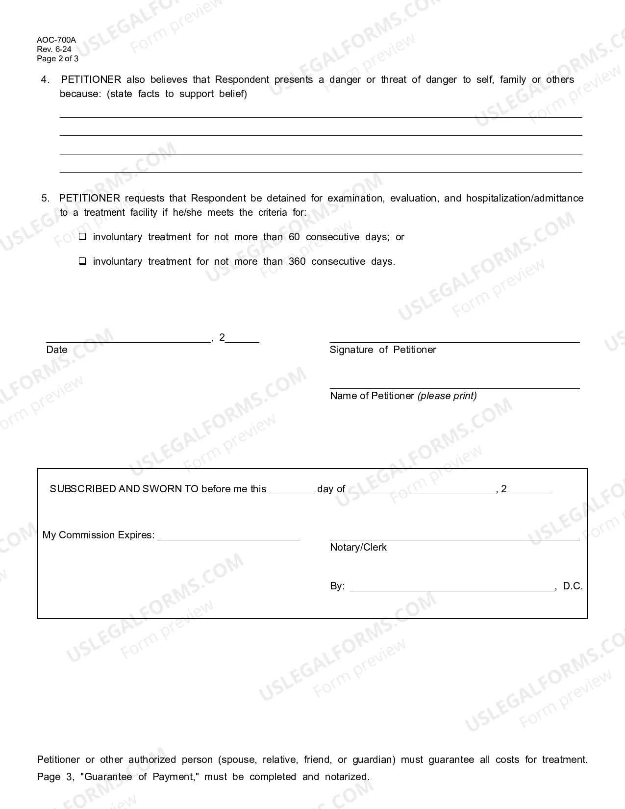 Preview Verified Petition for 60-360 Day Involuntary Treatment (Alcohol/Drug Abuse)