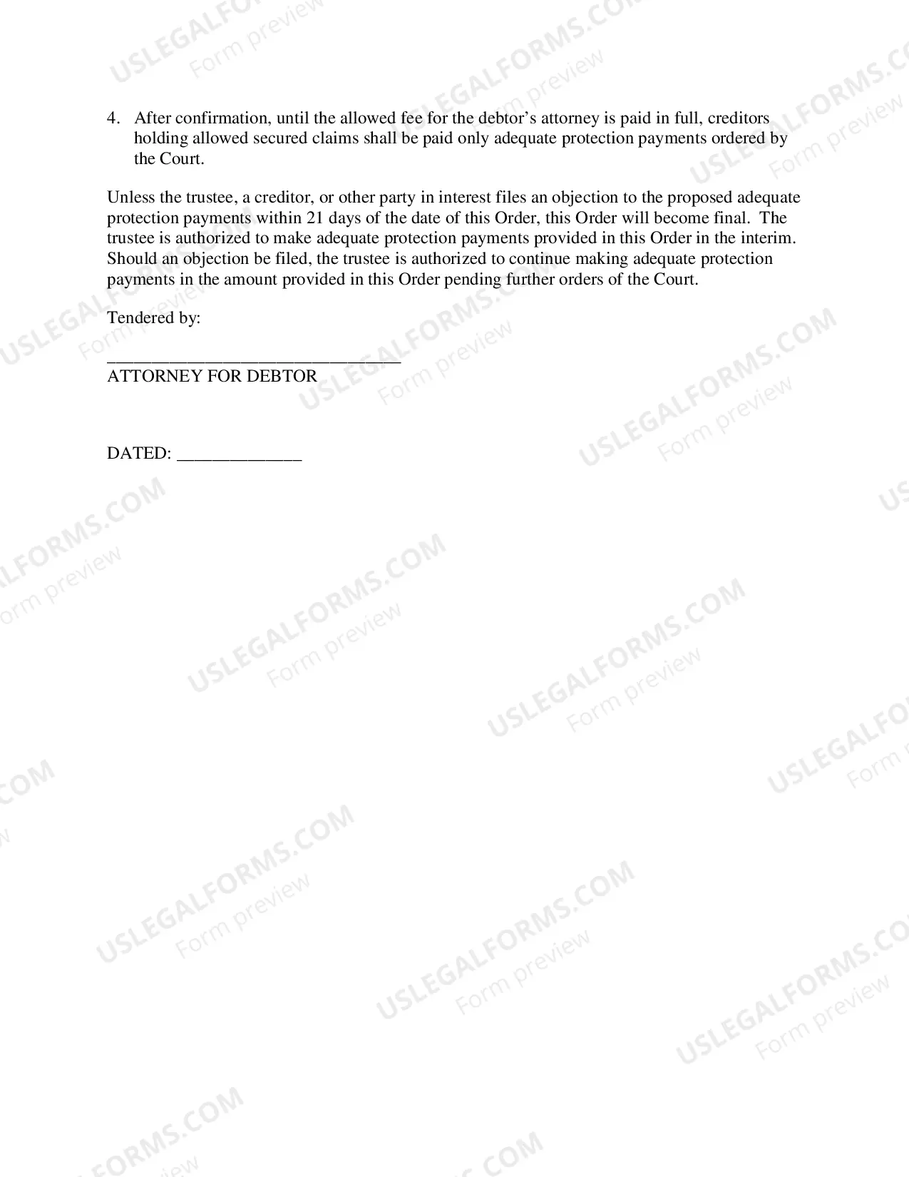 Preview Order for Adequate Protection Payments and Opportunity to Object