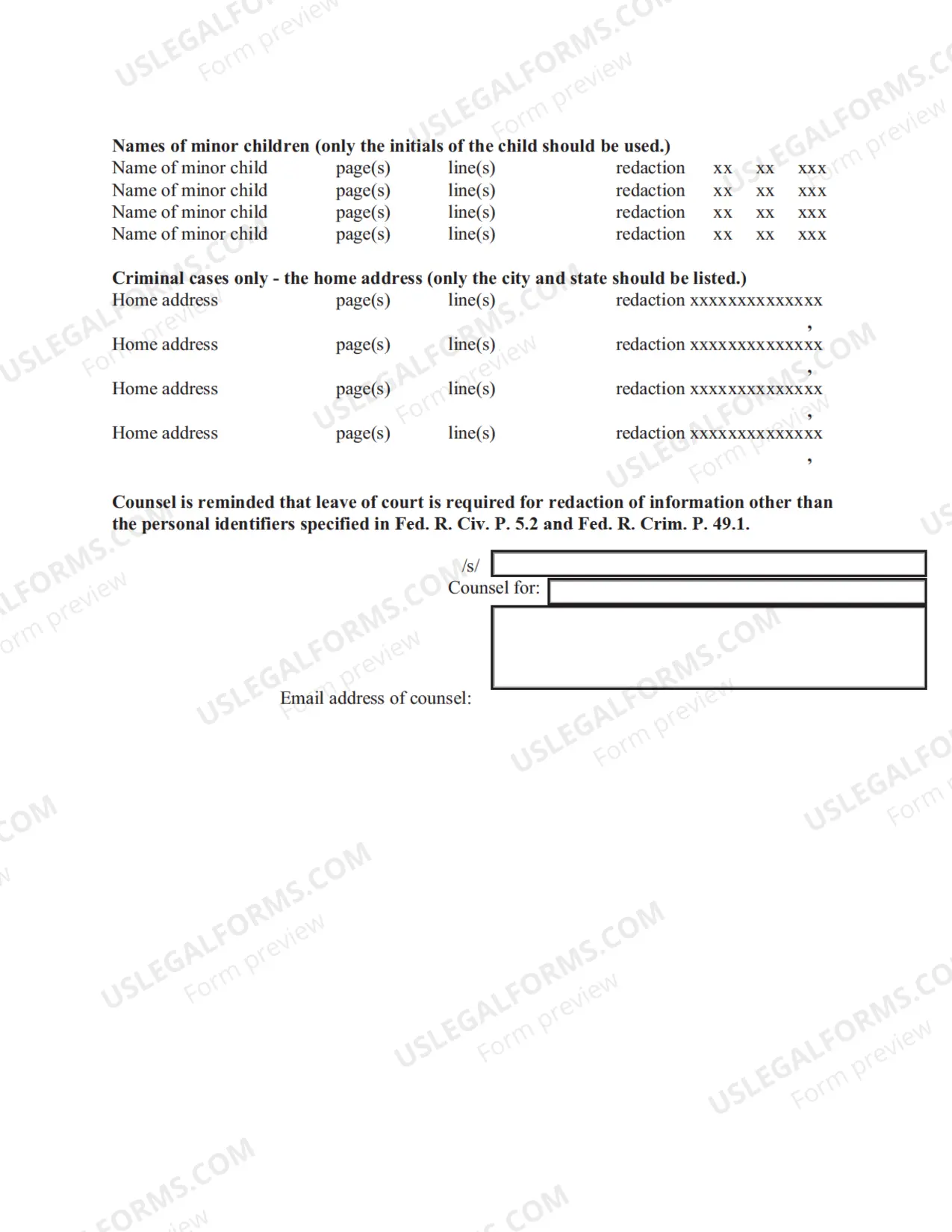 Preview Statement of Redactions Of Transcript