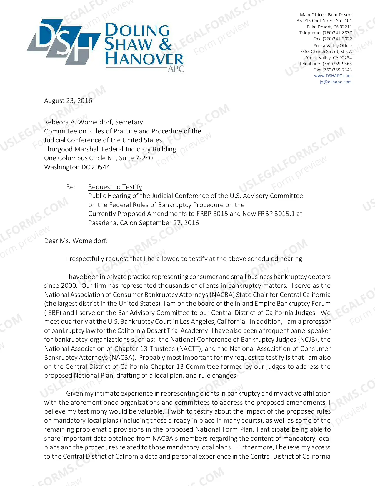 Preview Testimony submitted for Hearing on Proposed Amendments to Bankruptcy Rule 3015 and New Rule 3015.1