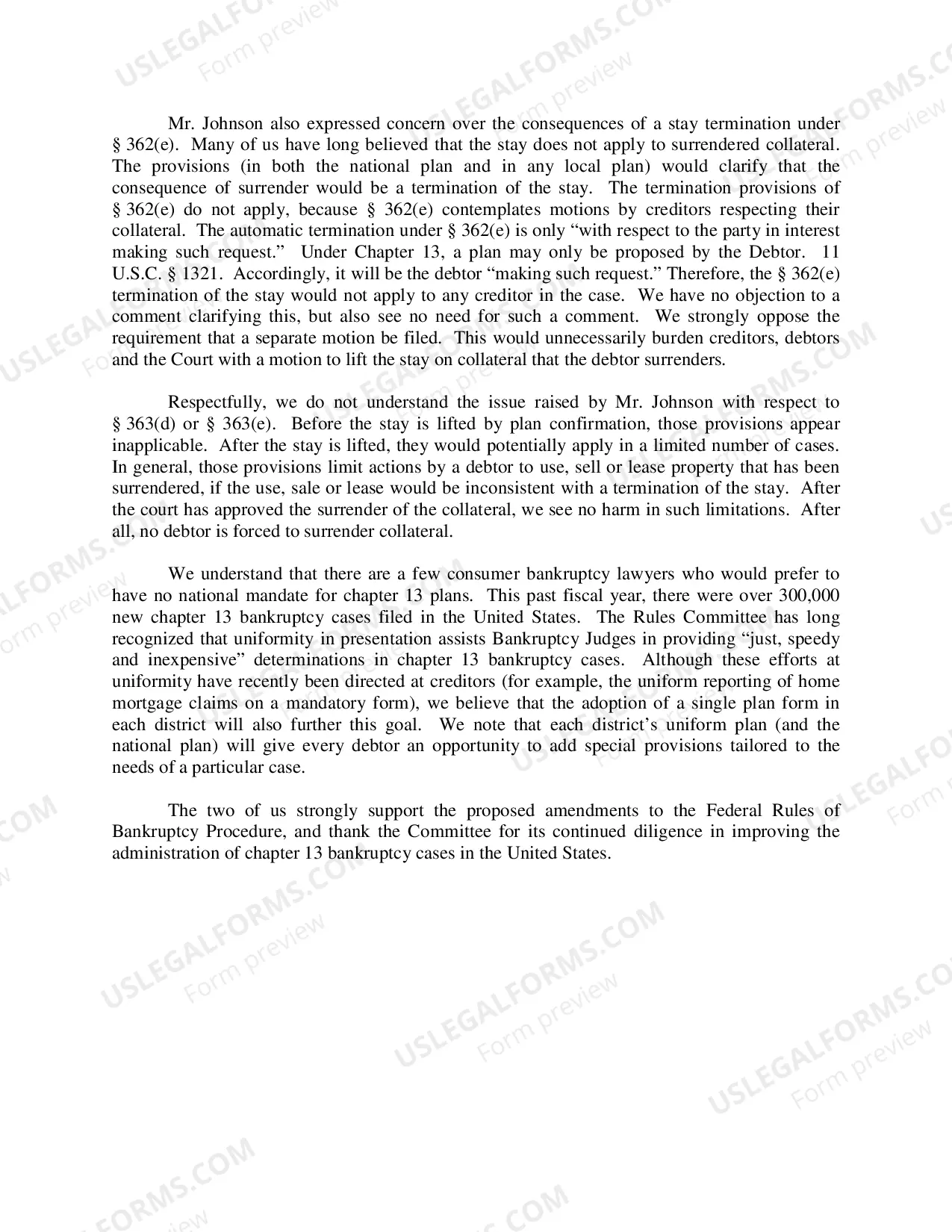 Preview Testimony submitted for Hearing on Proposed Amendments to Bankruptcy Rule 3015 and New Rule 3015.1