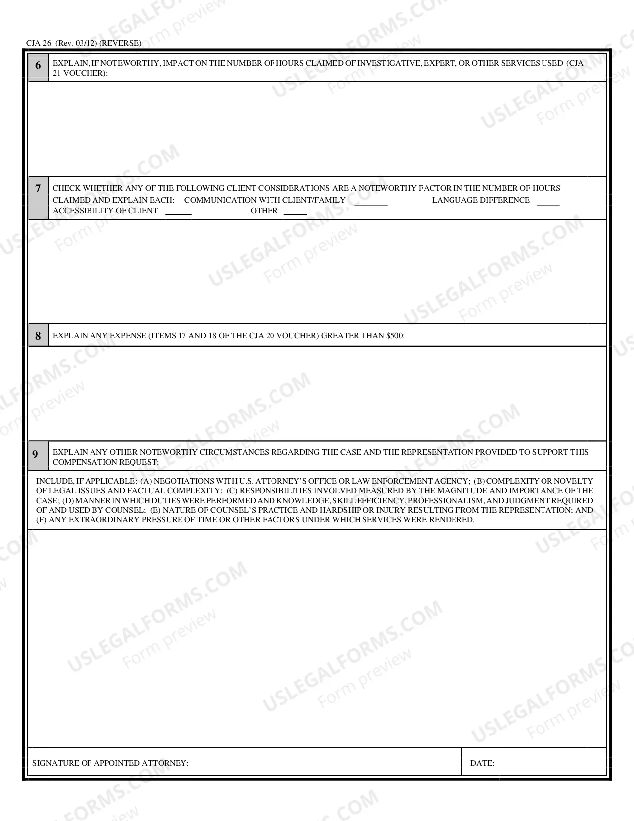 Preview Statement for a Compensation Claim in Excess of the Statutory Case Compensation Maximum (District Court)