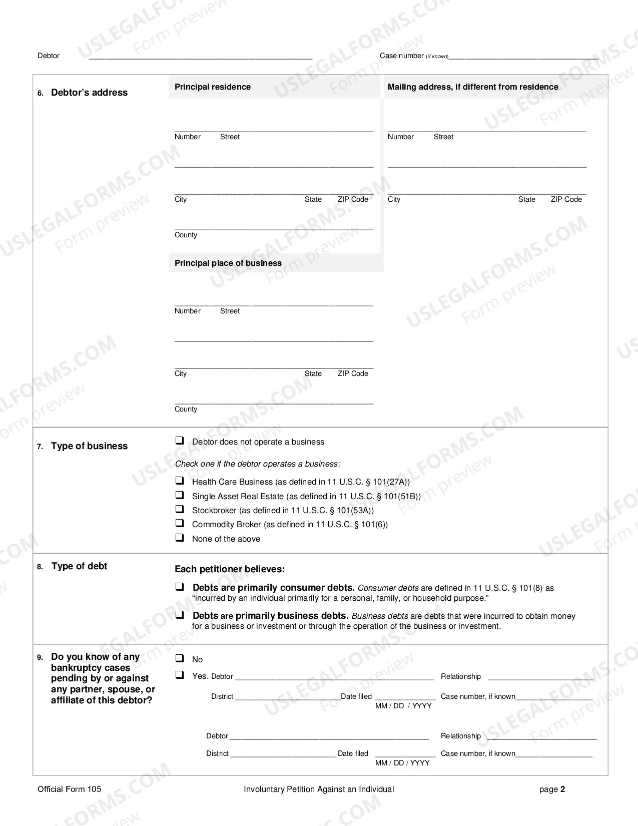 Preview Involuntary Petition Against an Individual