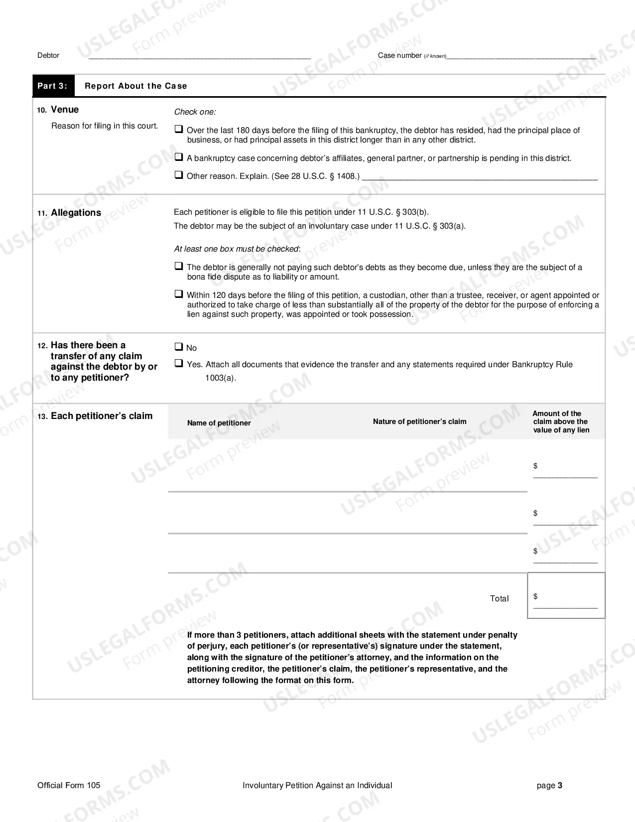 Preview Involuntary Petition Against an Individual