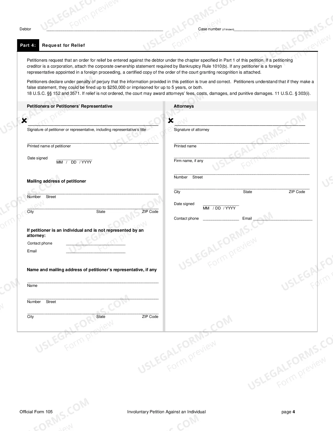 Preview Involuntary Petition Against an Individual