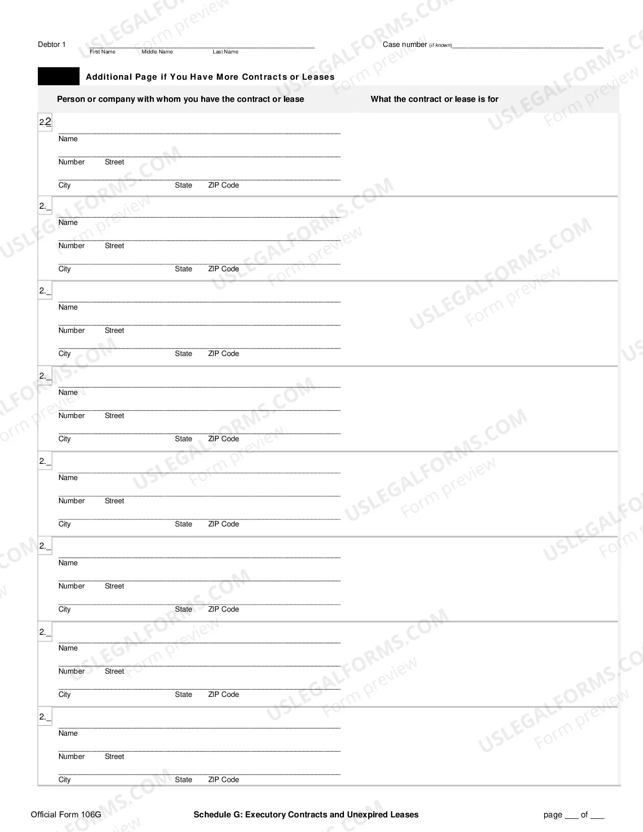 Preview Schedule G: Executory Contracts and Unexpired Leases (individuals)