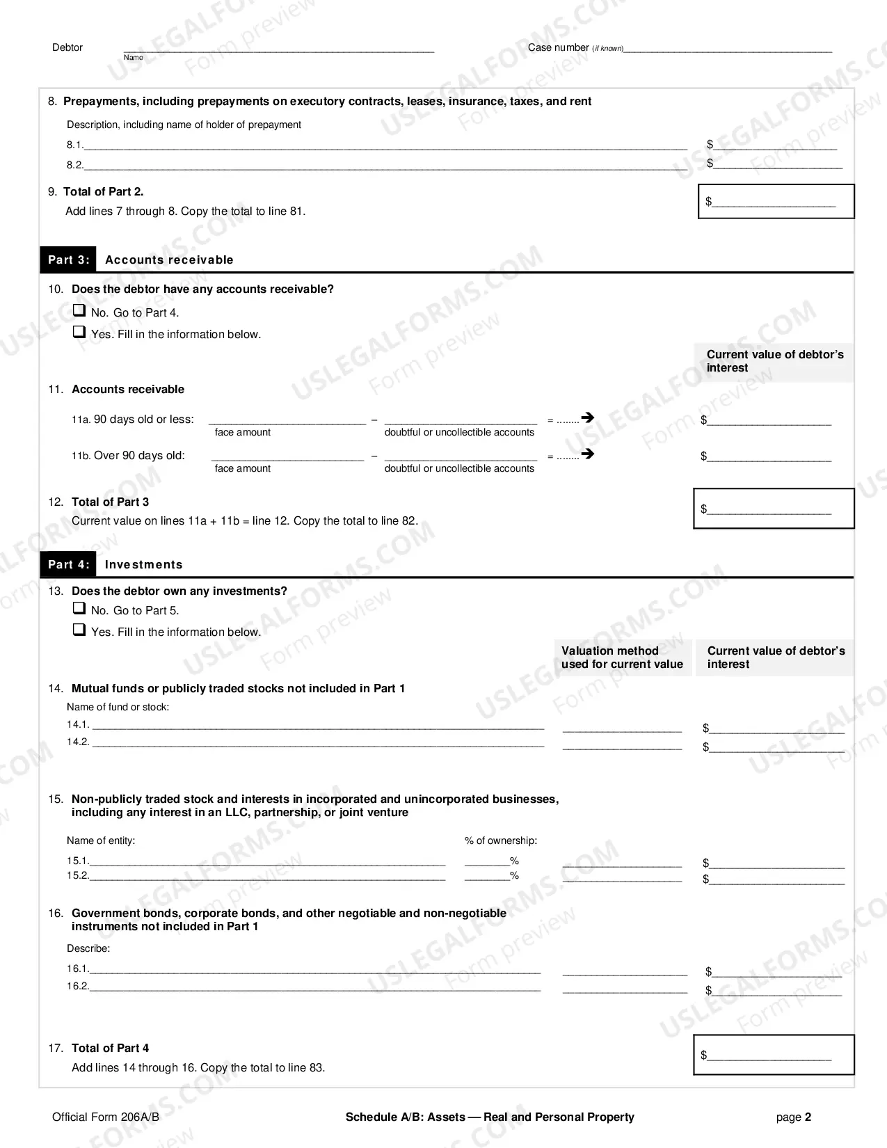 Preview Schedule A-B: Property (non-individuals)