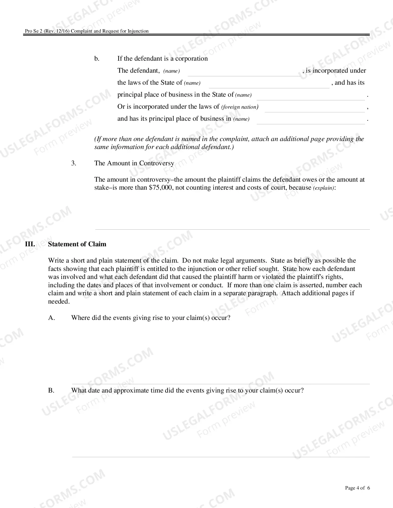 Preview Complaint and Request for Injunction
