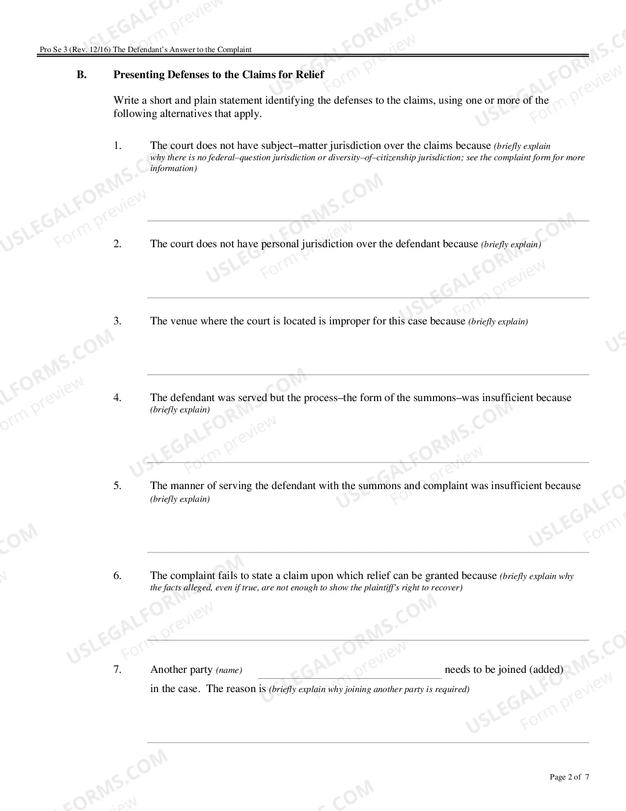 Preview Defendant's Answer to the Complaint