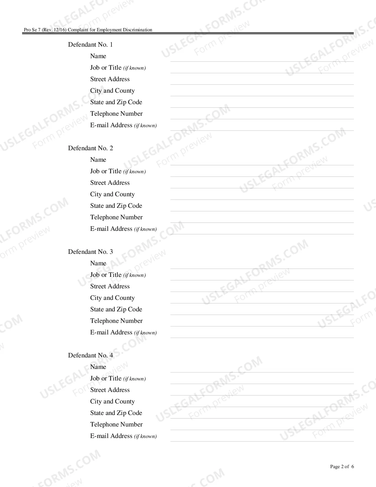 Preview Complaint for Employment Discrimination