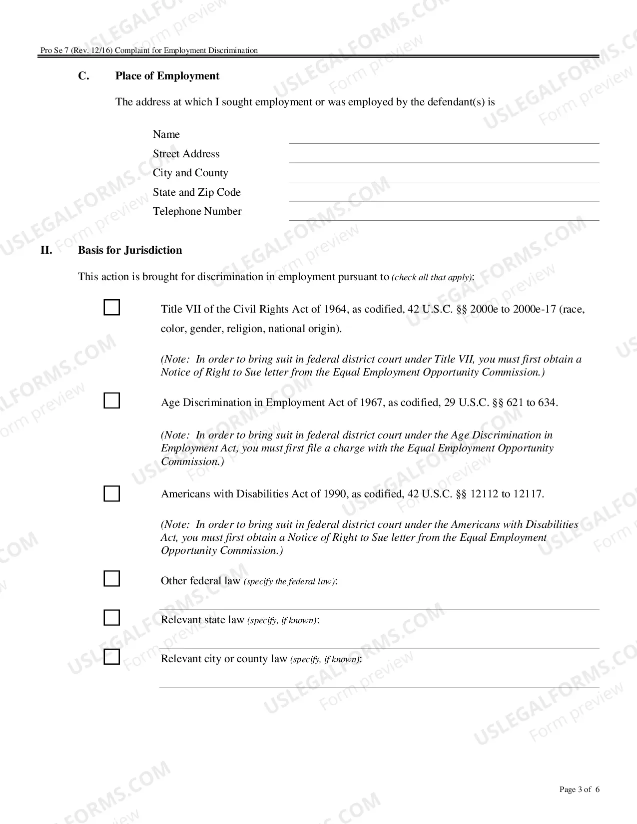 Preview Complaint for Employment Discrimination