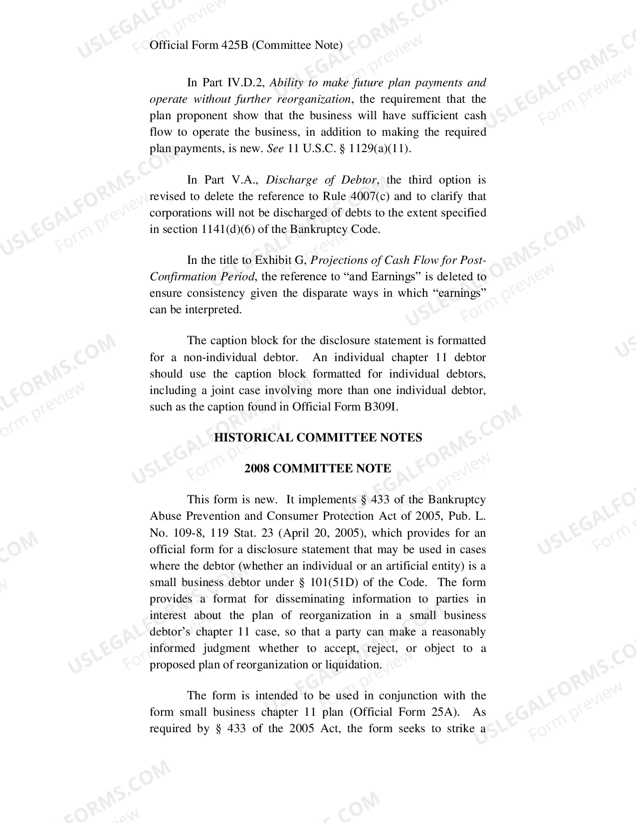 Preview Disclosure Statement for Small Business Under Chapter 11