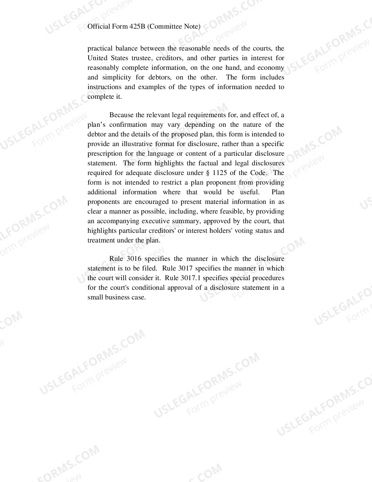 Preview Disclosure Statement for Small Business Under Chapter 11