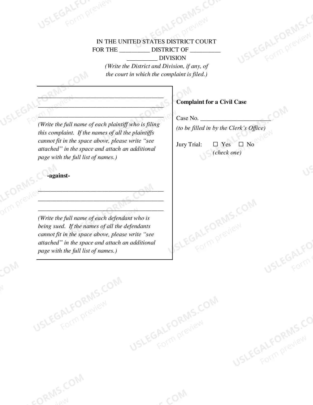 Preview Complaint for a Civil Case
