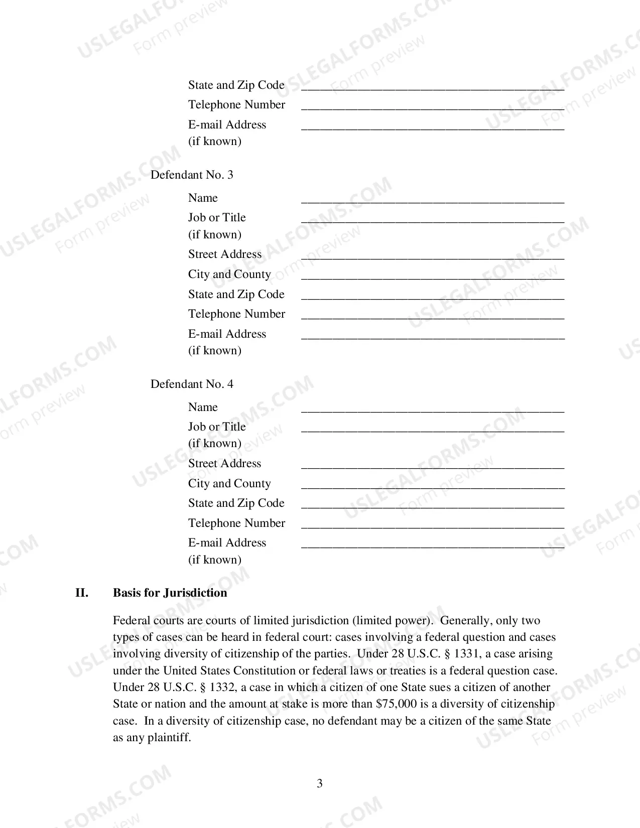 Preview Complaint for a Civil Case