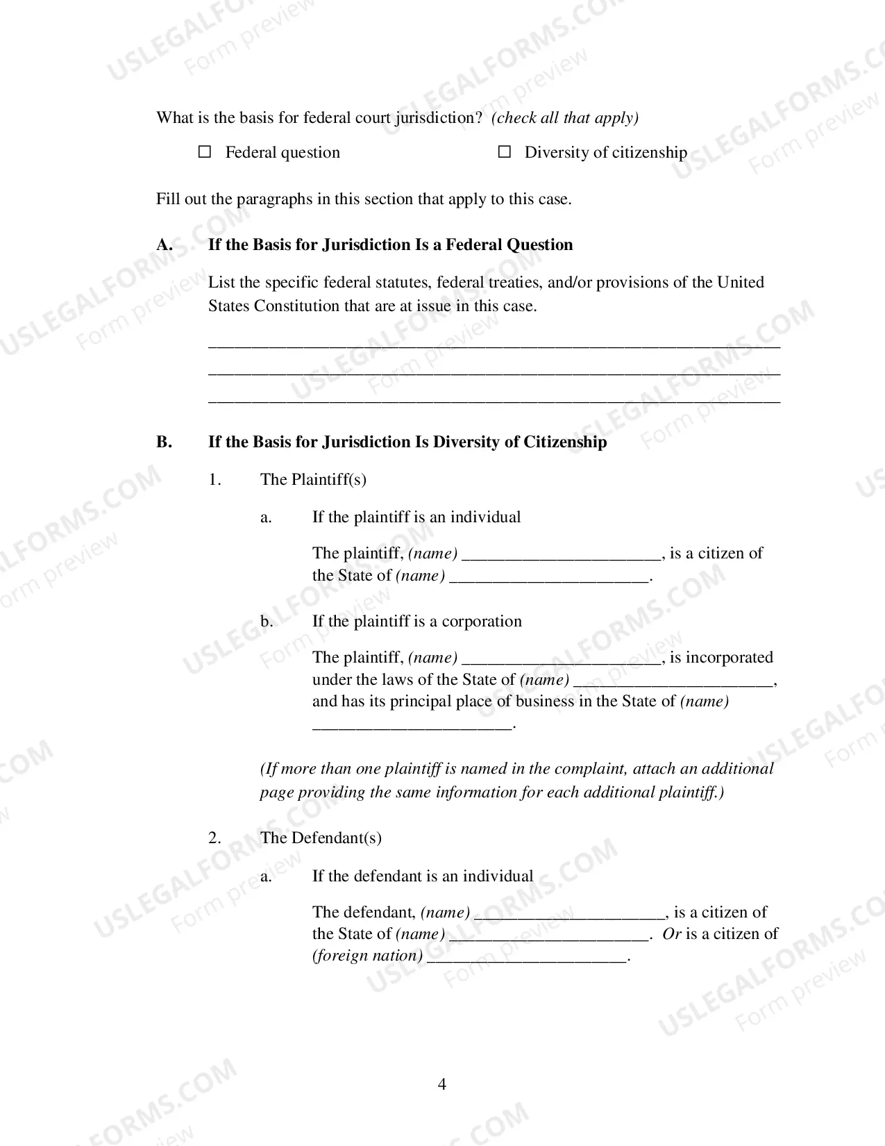 Preview Complaint for a Civil Case