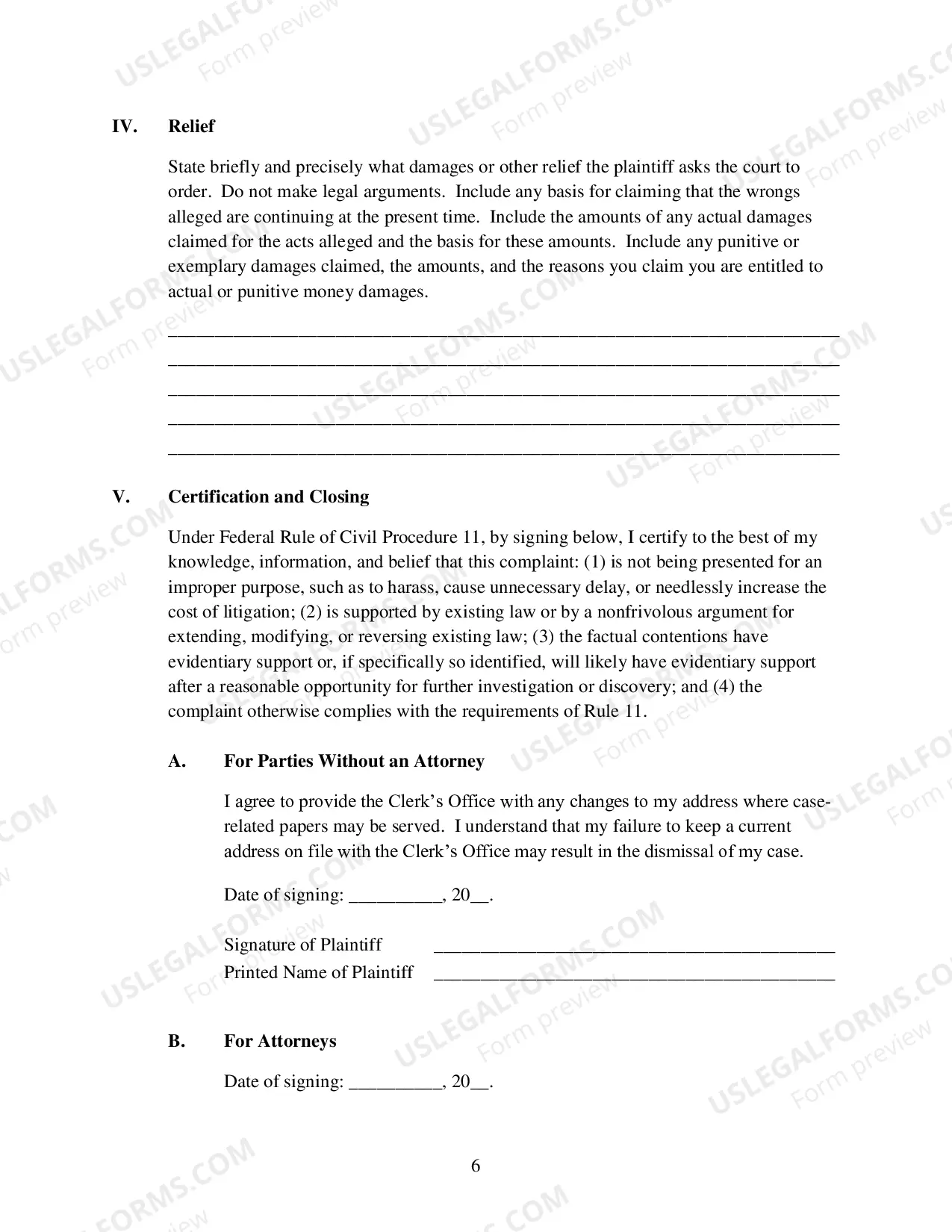 Preview Complaint for a Civil Case