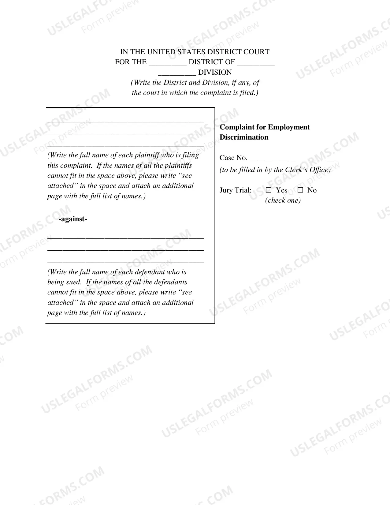 Preview Complaint for Employment Discrimination