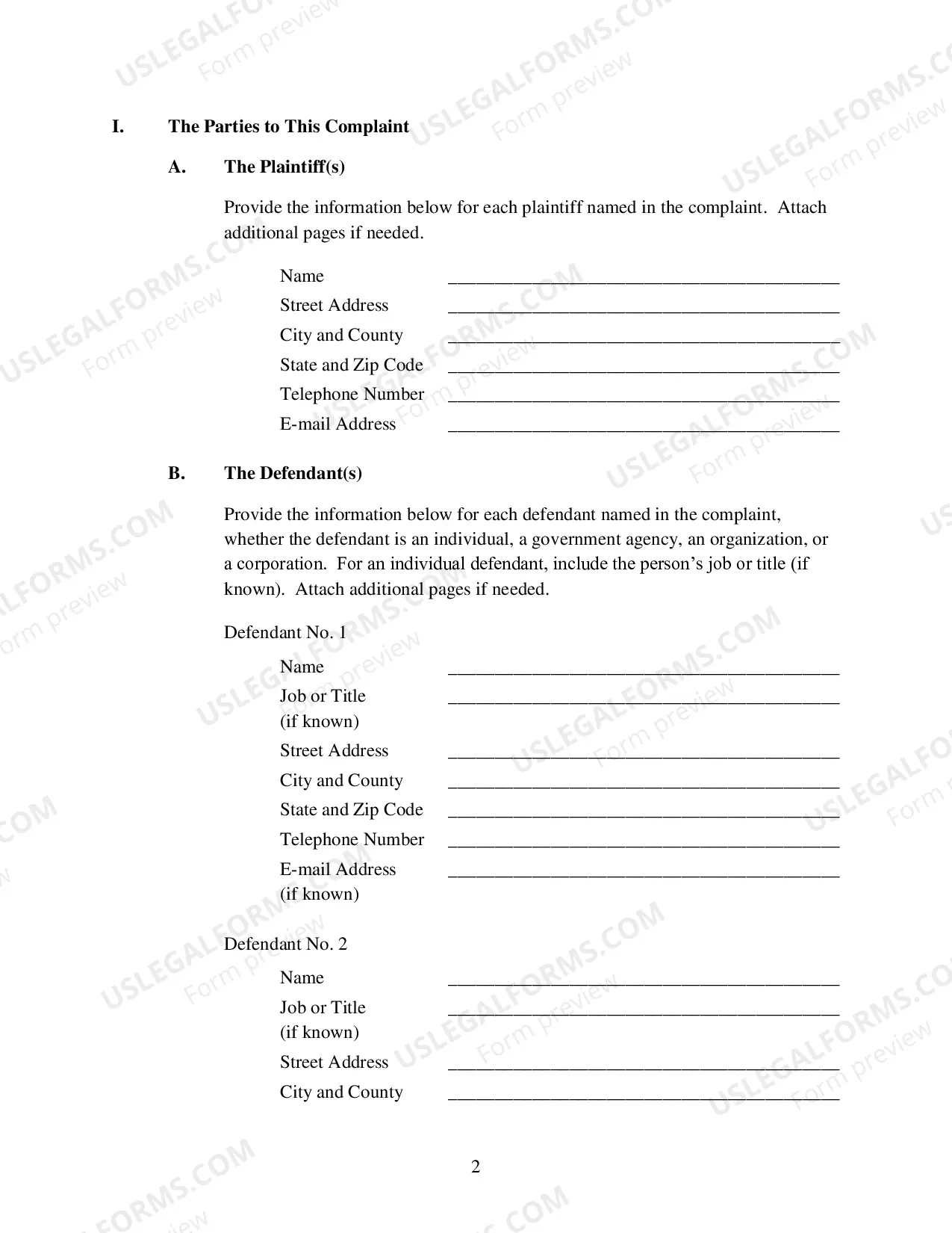Preview Complaint for Employment Discrimination