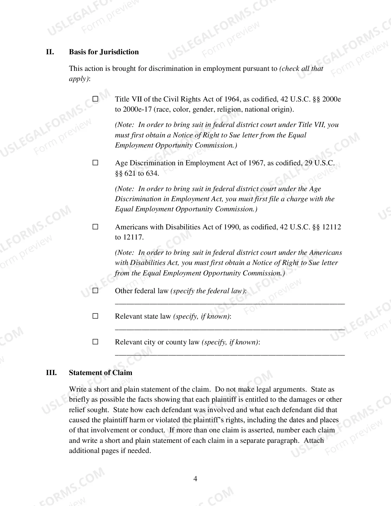 Preview Complaint for Employment Discrimination