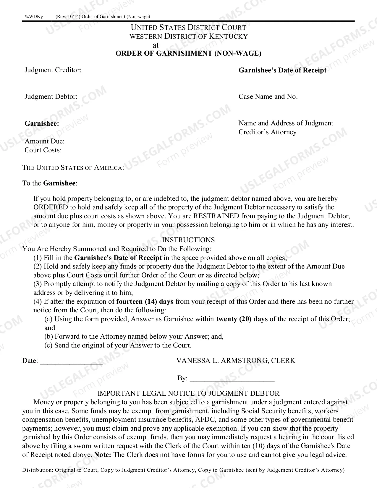 Preview Non-Wage Garnishment Form 2014