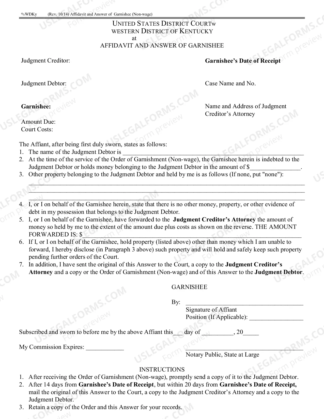 Preview Non-Wage Garnishment Form 2014