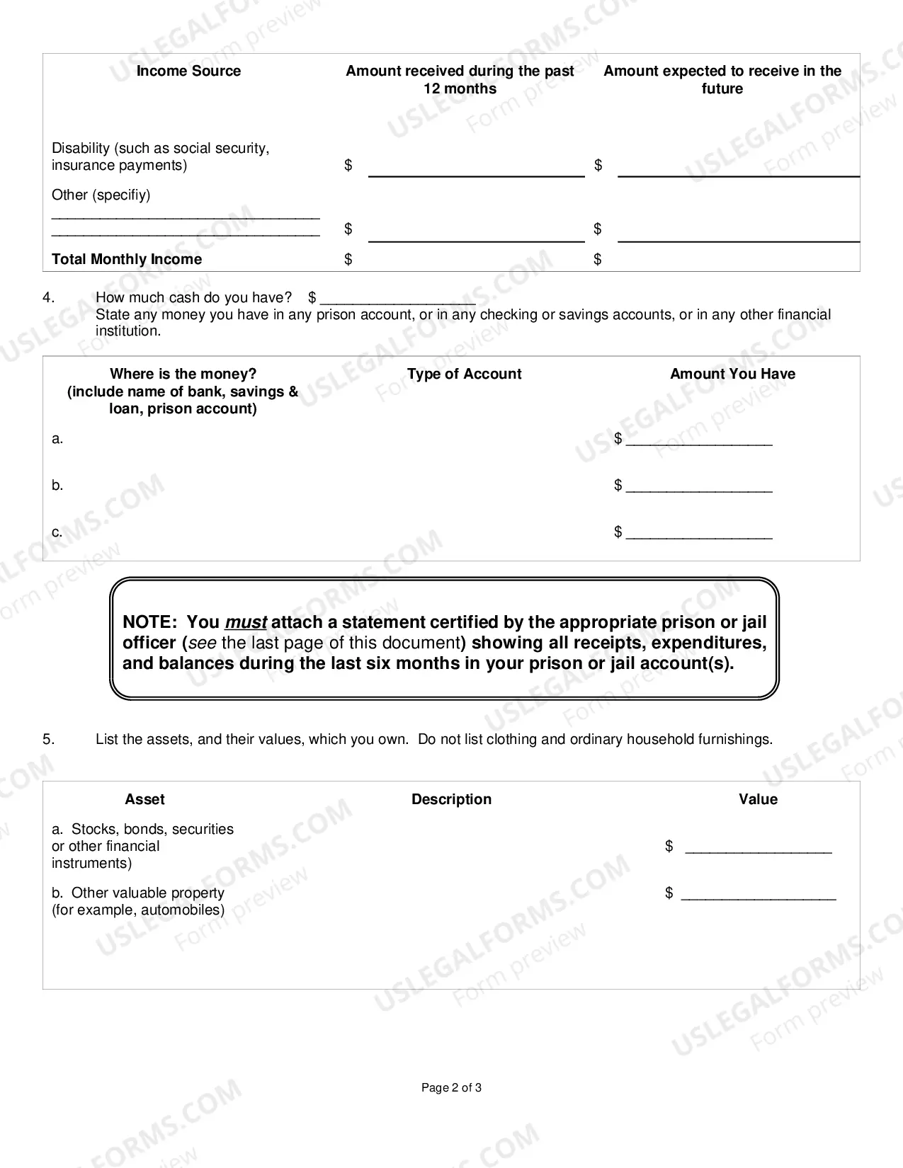 Preview Prisoner Application to Proceed Without Prepayment of Fees