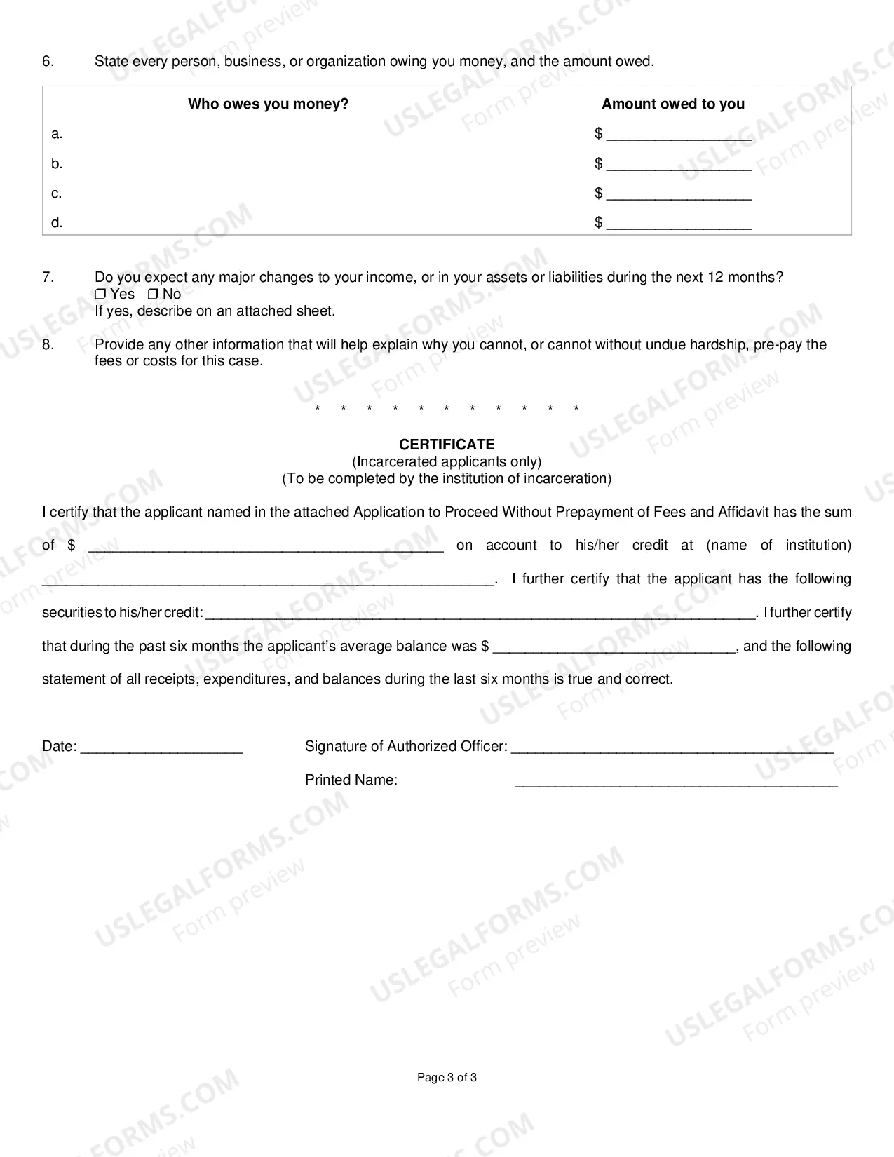 Preview Prisoner Application to Proceed Without Prepayment of Fees