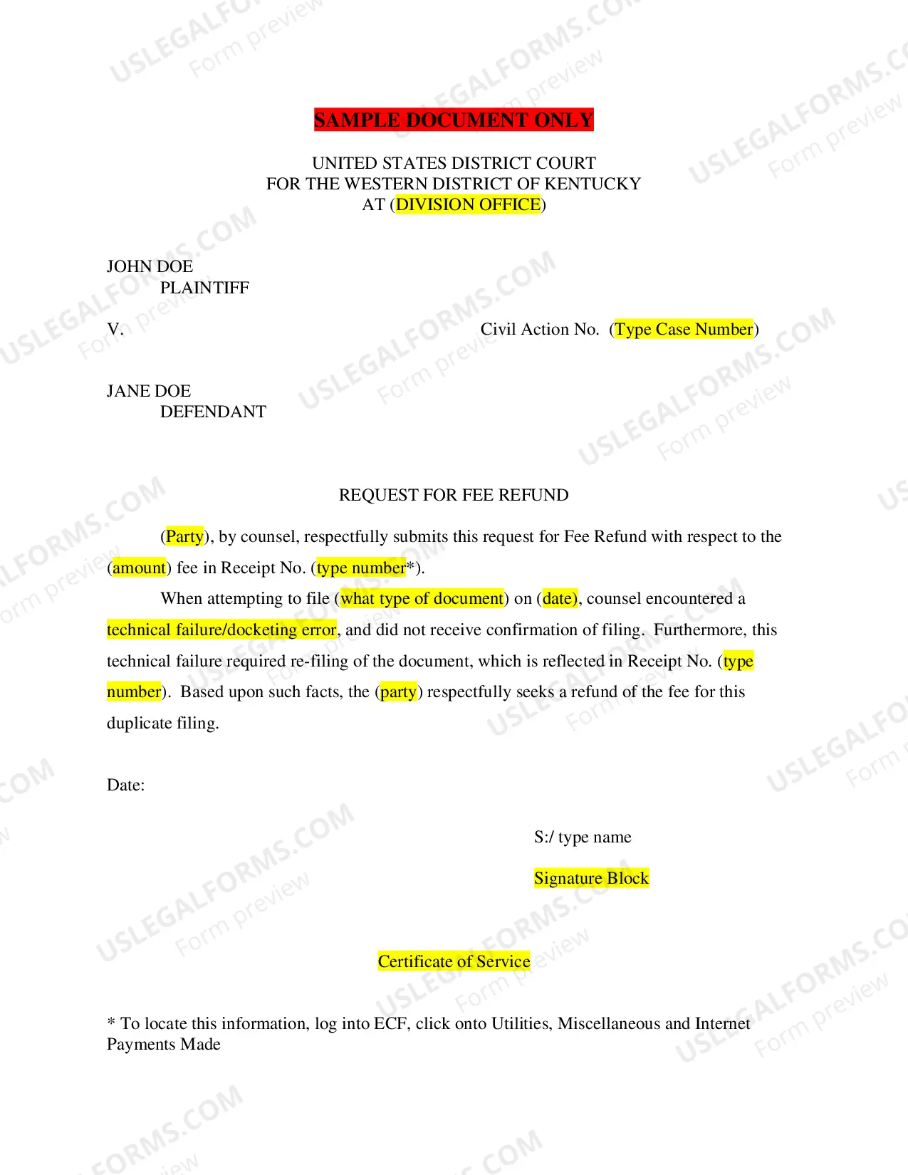 Preview Request for Fee Refund (PDF Format)