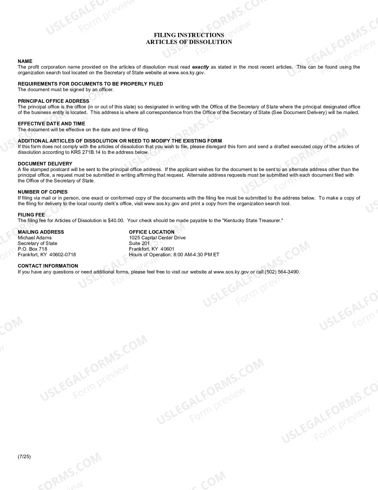 Preview Articles of Dissolution- Profit Corporation