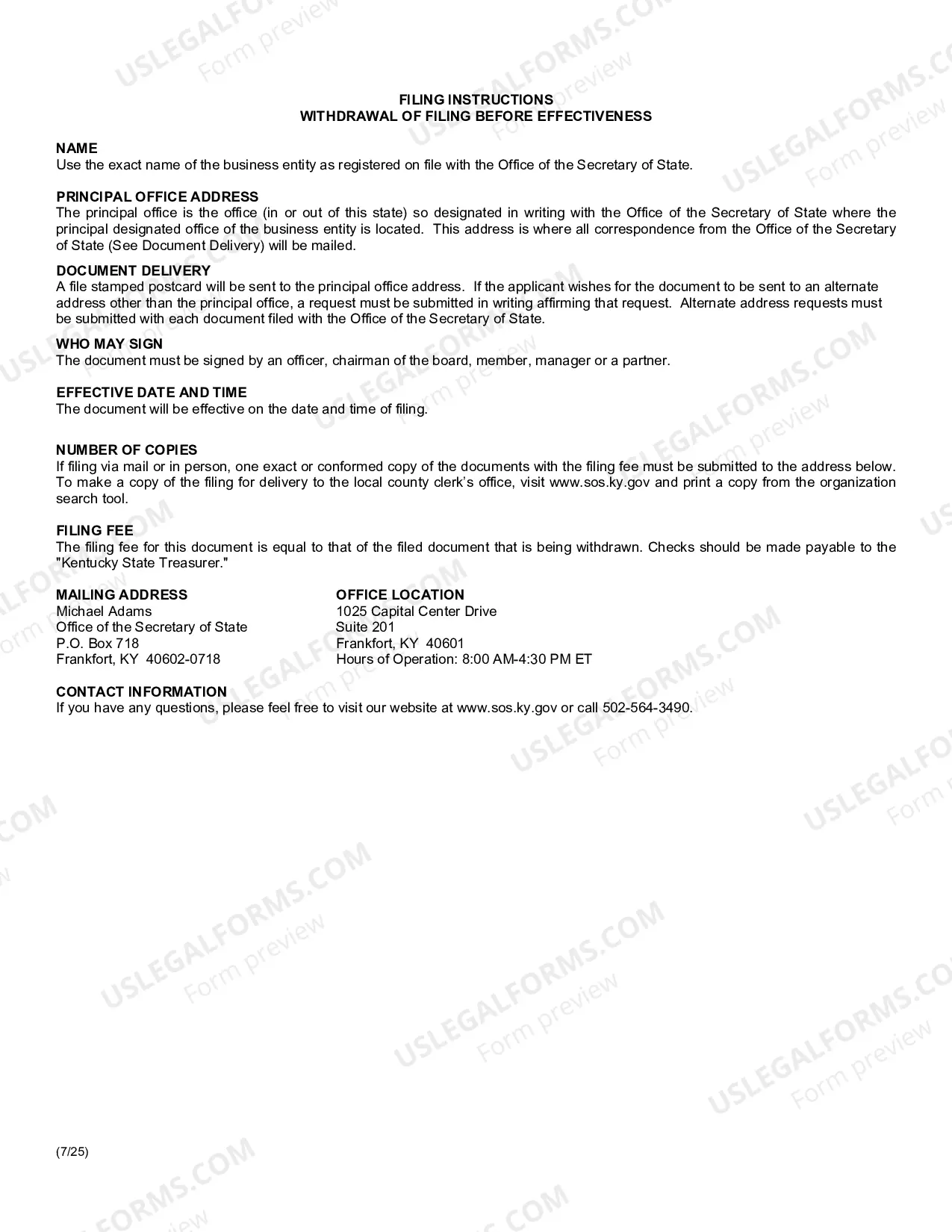Preview Withdrawal of Filing Before Effectiveness (Domestic Or Foreign Entity)