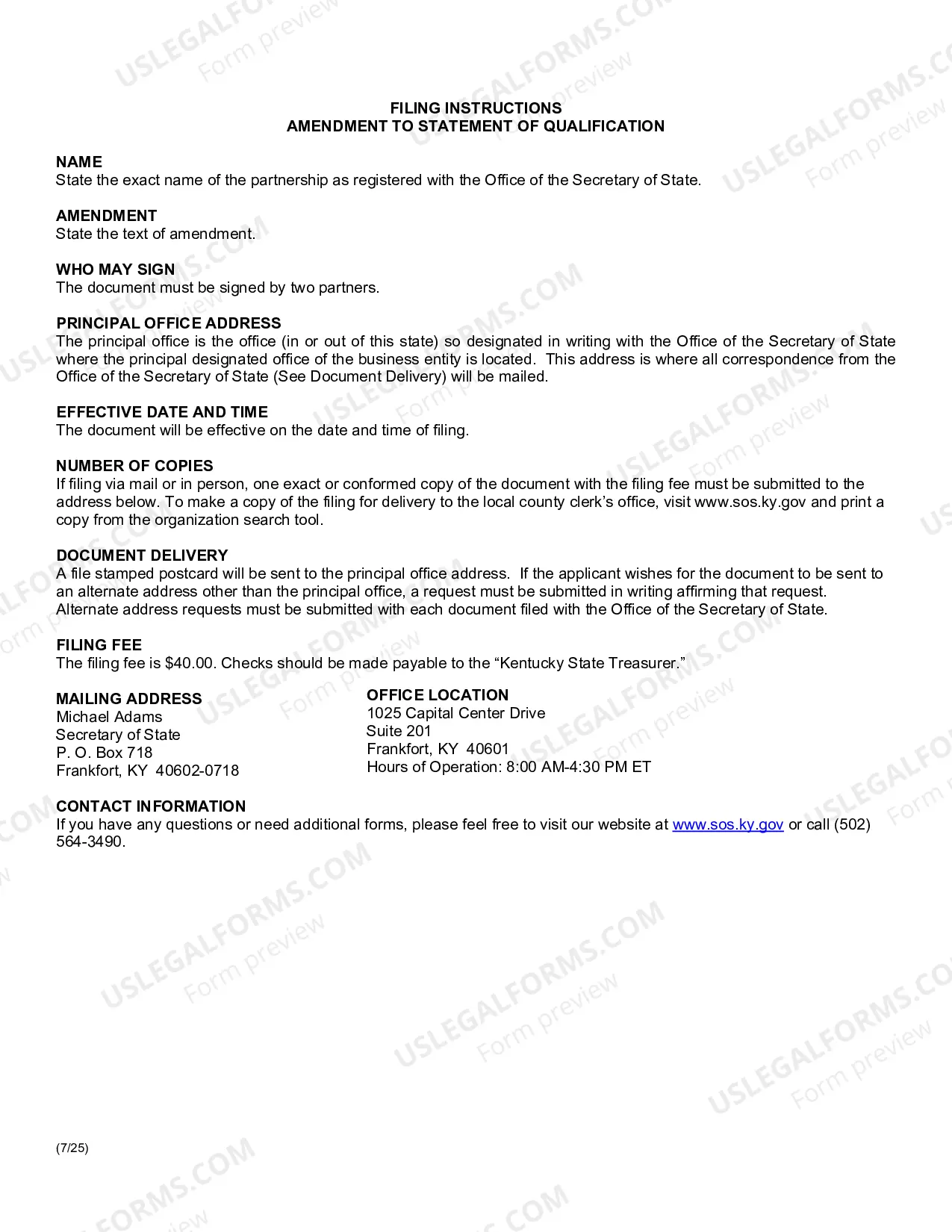Preview Amendment to Statement of Qualification