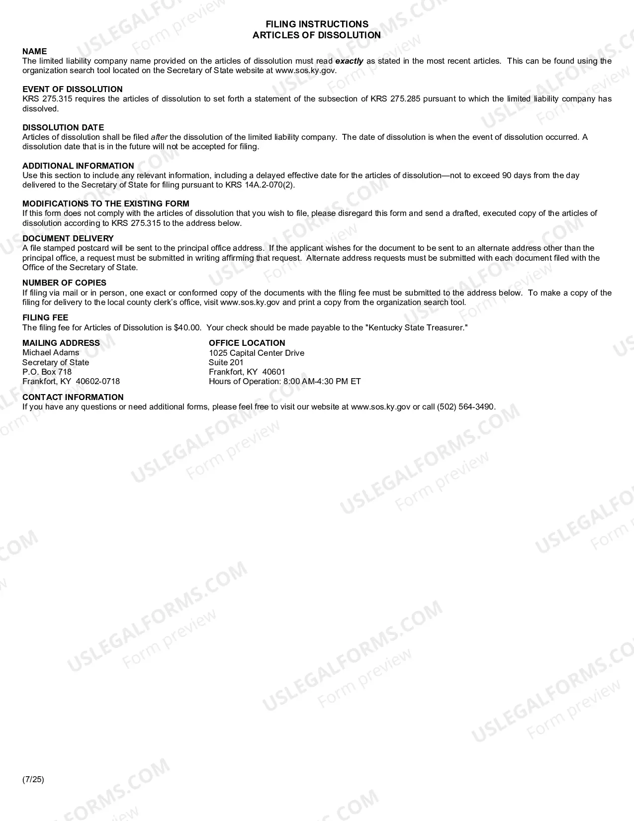 Preview Articles of Dissolution (Limited Liability Company)