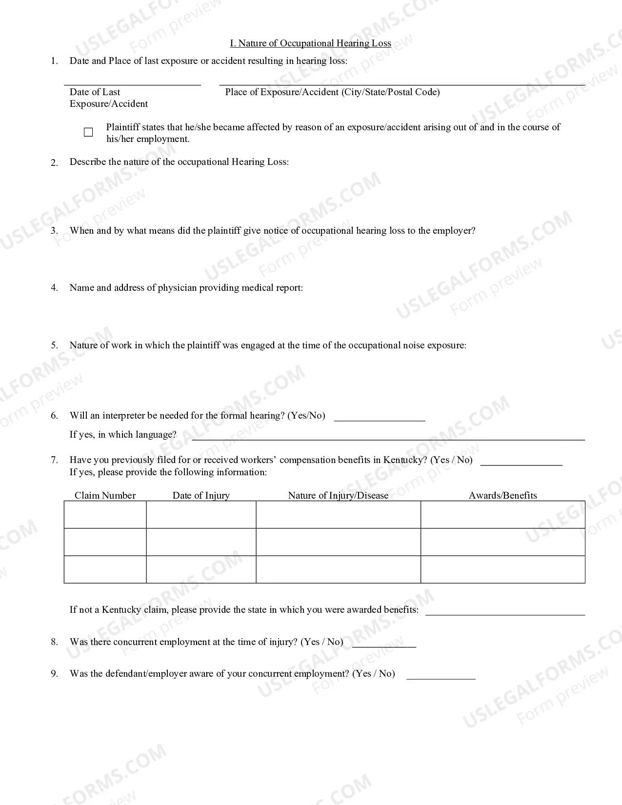 Preview Application For Resolution of A Claim - Hearing Loss