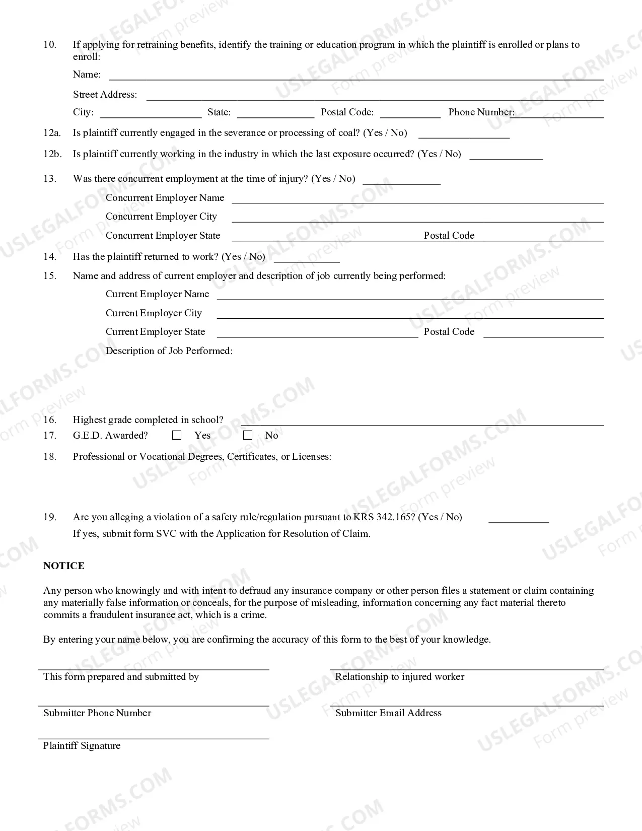 Preview Application For Resolution of A Claim - Occupational Disease