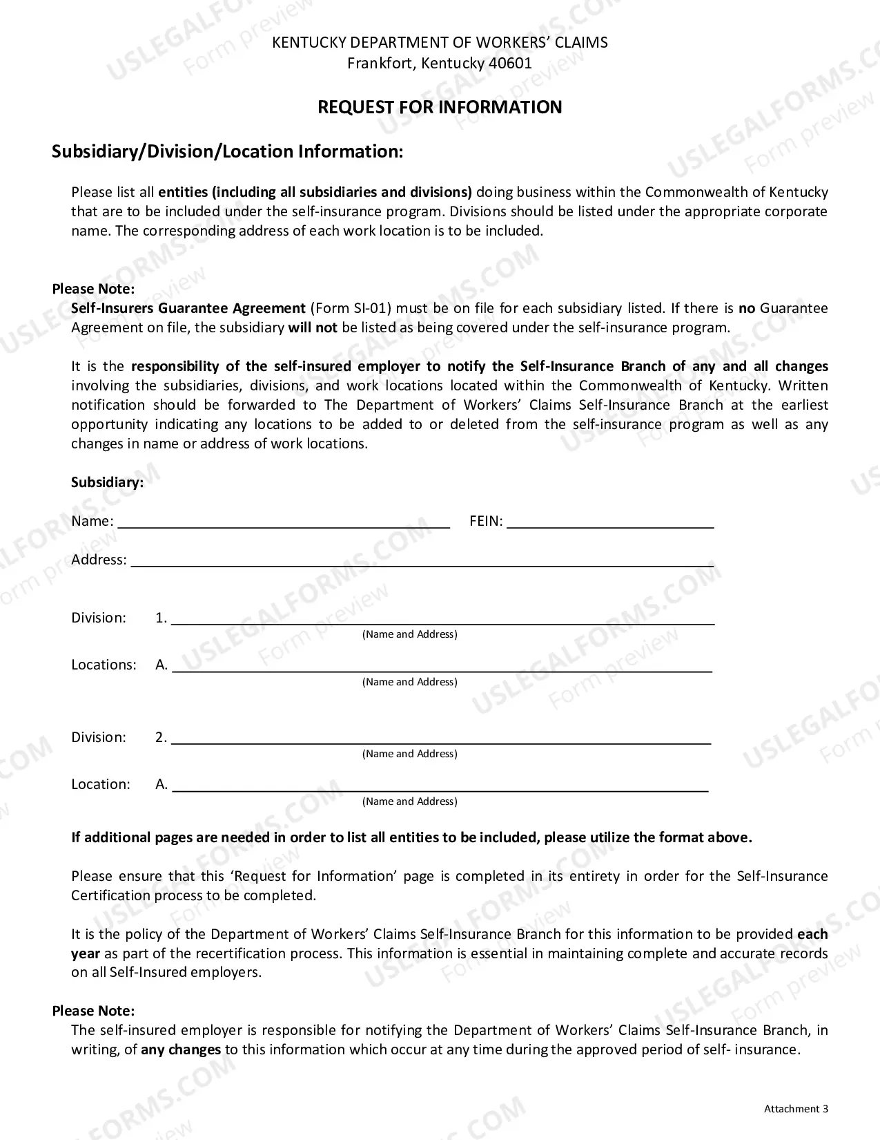 Preview Request For Information (To Accompany Form SI-02)