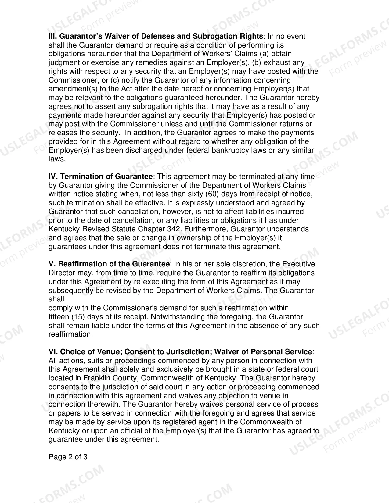 Preview Self-Insurers Guarantee Agreement