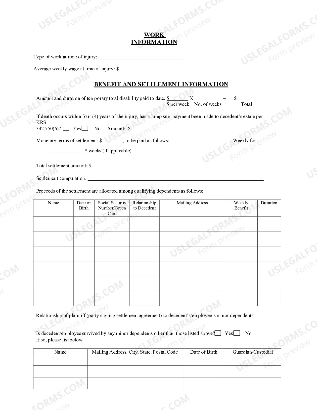Preview Agreement as to Compensation and Order Approving Settlement - Fataility