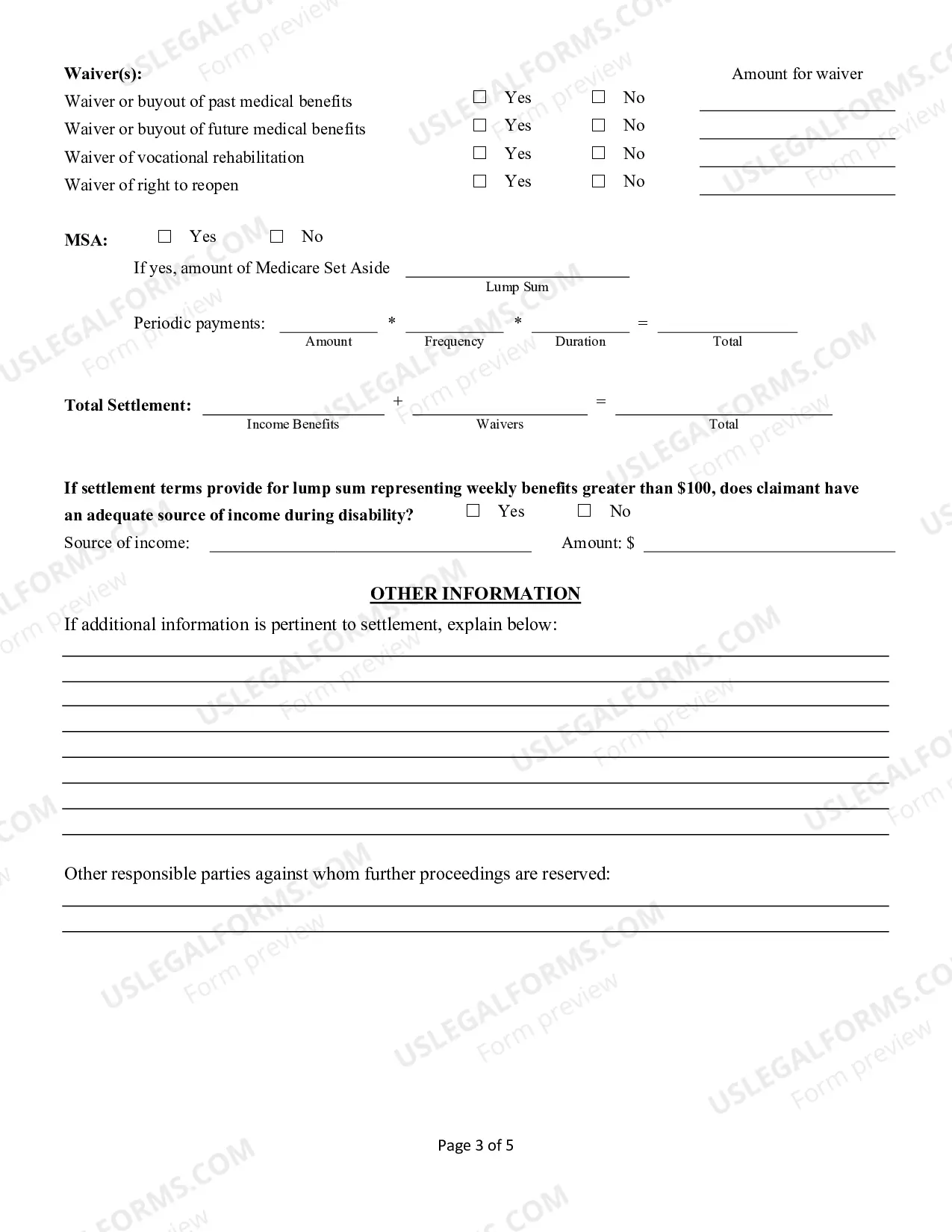 Preview Agreement as to Compensation and Order Approving Settlement - Occupational Disease-Hearing Loss